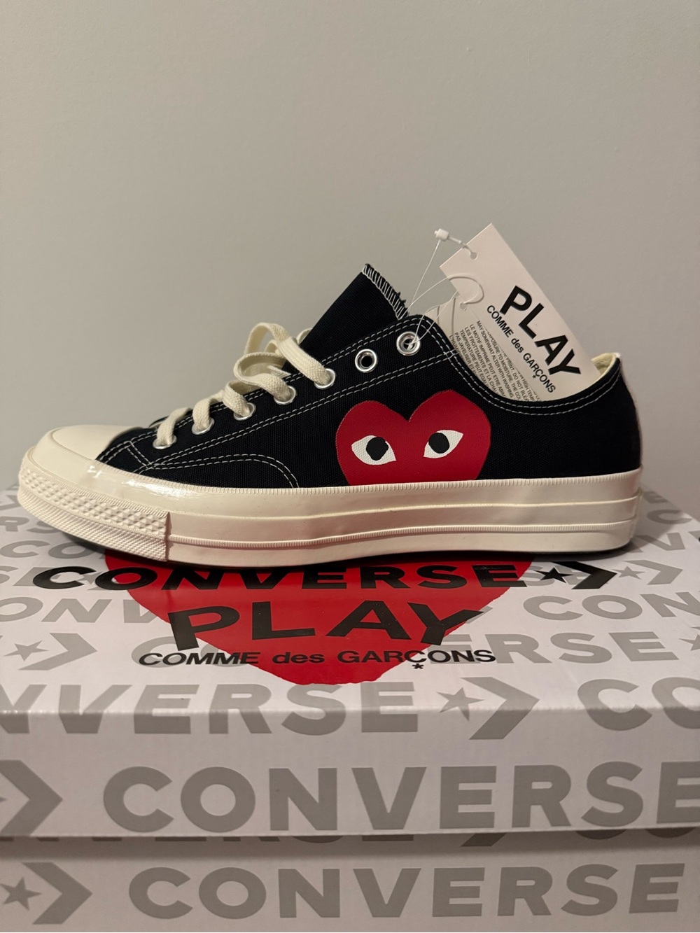 Comme des Garçons PLAY Black Canvas Low-Top Sneakers with Red Heart Logo